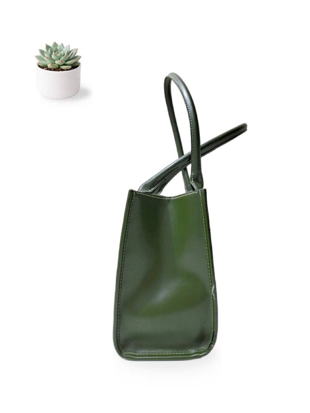 Wilsons Leather Green Structured Satchel Tote Handbag Silver Hardware Purse - Picture 6 of 12